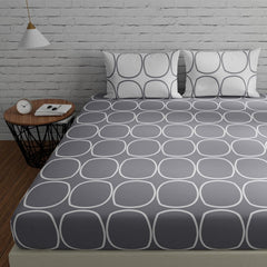 Cotton Double Bedsheet For Queen Size With 2 Pillow Covers - 88 X 96 Inches, Grey & White | Good For Guest Houses, & Daily Home Use