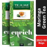 TE-A-ME Moringa Enrich Green Tea - Pack Of 2 X 25 Tea Bags | Promotes Glowing Skin - Enriched With Turmeric, Ginger, Triphala & Amla