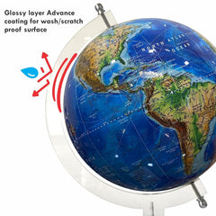 Decorative Physical Globe With Crystal Stand For Home Decor, Office Table, Gift For Boys, World Globe, For Kids & Students Learning - 8 Inches, Blue, Pack Of 1