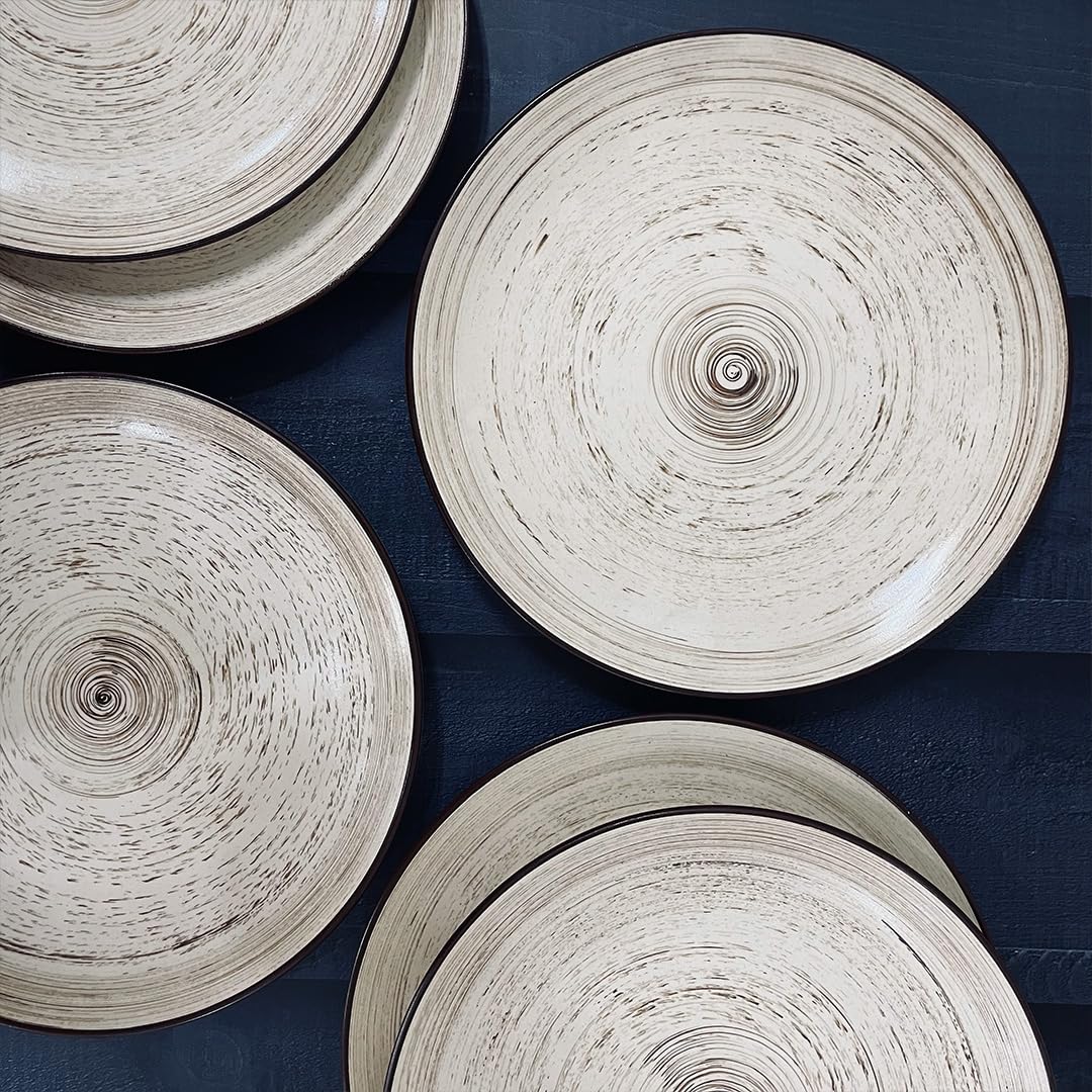 Iris Beige Hand Painted Ceramic Dinner Set Of 20 Pieces With Serving Bowls | 6 Dinner Plates + 6 Side Plates+ 6 Katori Bowls, 180ml Each + 2 Serving Bowls, 700ml Each | Serving For 6 Iris Beige Hand Painted Ceramic Dinner Set Of 20 Pieces With Serving Bowls | 6 Dinner Plates + 6 Side Plates+ 6 Katori Bowls, 180ml Each + 2 Serving Bowls, 700ml Each | Serving For 6