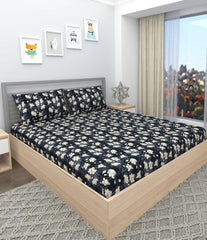 King Size Double Bedsheet With 2 Pillow Covers For Home - 72 X 78 X 8 Inches, Black | Elastic Fitted Bedsheet With Cotton Bedsheet - Ideal For Home, Hotels & Guest Rooms