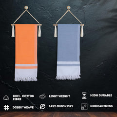Pure Cotton Turkish Bath Towel 700 Gsm | Extra Soft Plush Light Weight Quick Dry Travel Thin Towels (Orange & Elephant Grey) - Pack Of 2