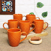 Handcrafted Terracotta Red Ceramic Coffee Mug Set Of 6 - 350ml Each | Ceramic Mugs For Coffee, Tea, Milk - Microwave Safe & Dishwasher Safe