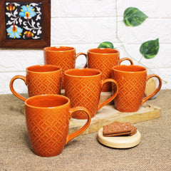 Handcrafted Terracotta Red Ceramic Coffee Mug Set Of 6 - 350ml Each | Ceramic Mugs For Coffee, Tea, Milk - Microwave Safe & Dishwasher Safe