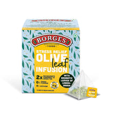 Borges Stress Relief Olive Leaf Infusion Tea - 10 Bags In Sealed Envelope | 2X Antioxidants Than Green Tea - With Aromatic Leaves Of Lemongrass | Caffeine Free, No Added Flavor