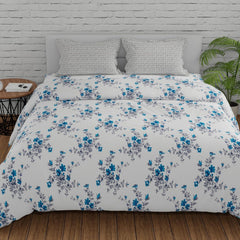 Queen Size Cotton Bedsheet With 2 Pillow Covers - 88 X 96 Inches, Cyan Blue & Grey | Perfect Floral Printed Bedsheet | Soft, Breathable & Comfortable