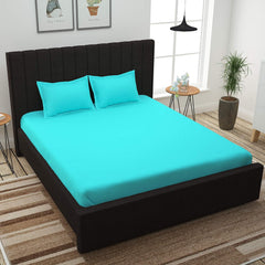 Plain Bedsheet For King Size With Two Matching Pillow Covers - 108 X 108 Inches, Aqua Blue | Double Bed Breathable & Wrinkle Free | Ultra Soft 300 TC Super Soft
