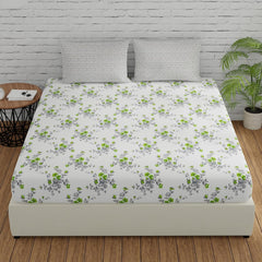 Cotton Elastic Fitted Bedsheet For King Size With 2 Pillow Covers - 72 X 78 Inches, Green & Grey | Ideal For Guest Room, Hotel Quality | 3 Piece Bed Sheet