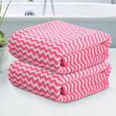 Kuber Industries Microfiber Bath Towel 700 Gsm | Large Size Soft Quick Dry & Absorbent Shower Bath Towel (Zig Zag - Pink)- Pack Of 2