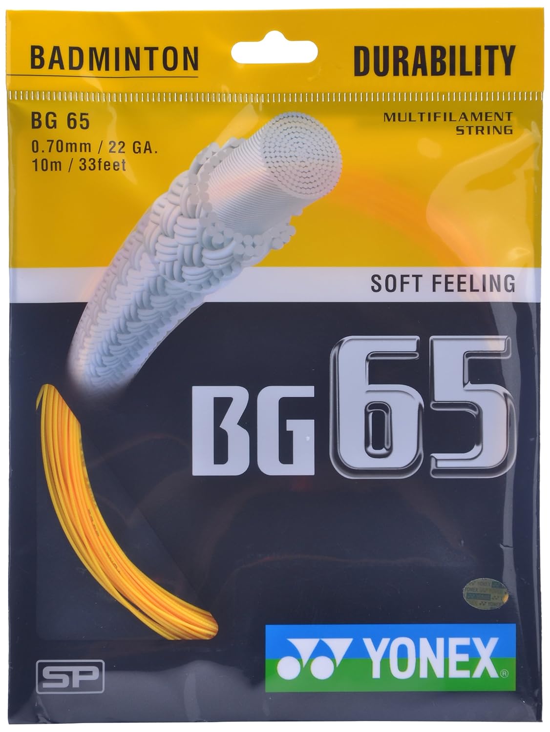 Yonex Badminton Strings BG 65, Size - 0.70mm, Colour - Orange Yonex Badminton Strings BG 65, Size - 0.70mm, Colour - Orange