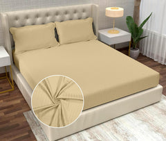 Striped Cream Bedsheet For King Size With 2 Pillow Cover (90 X 95 Inches) | Softer & Durable For All Season | Ideal For Daily Use Home Bedsheet