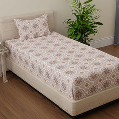 Single Bedsheets With 1 Pillow Cover - 55 X 88 Inches, Orange & Beige | Perfect For Home Decor & Gifts | 144 Thread Count