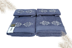 Comfigifts 100% Cotton 2 Bath & 2 Hand Towels 1400 Gsm | Soft, Absorbent, Lightweight Towels With Computerized Embroidery (Grey D1)