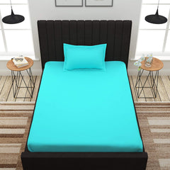 Single Bedsheet With 1 Pillow Cover - 61 X 88 Inches, Aqua Blue | Perfect For Gifting On Diwali & Baby Showers Christmas Bedsheet