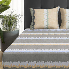 1 Piece Microfiber Bedsheet For Double Bed With 2 Pillow Covers - 88 X 98 Inches, Grey & Beige | Cotton Bedsheet, Breathable & Wrinkle Free