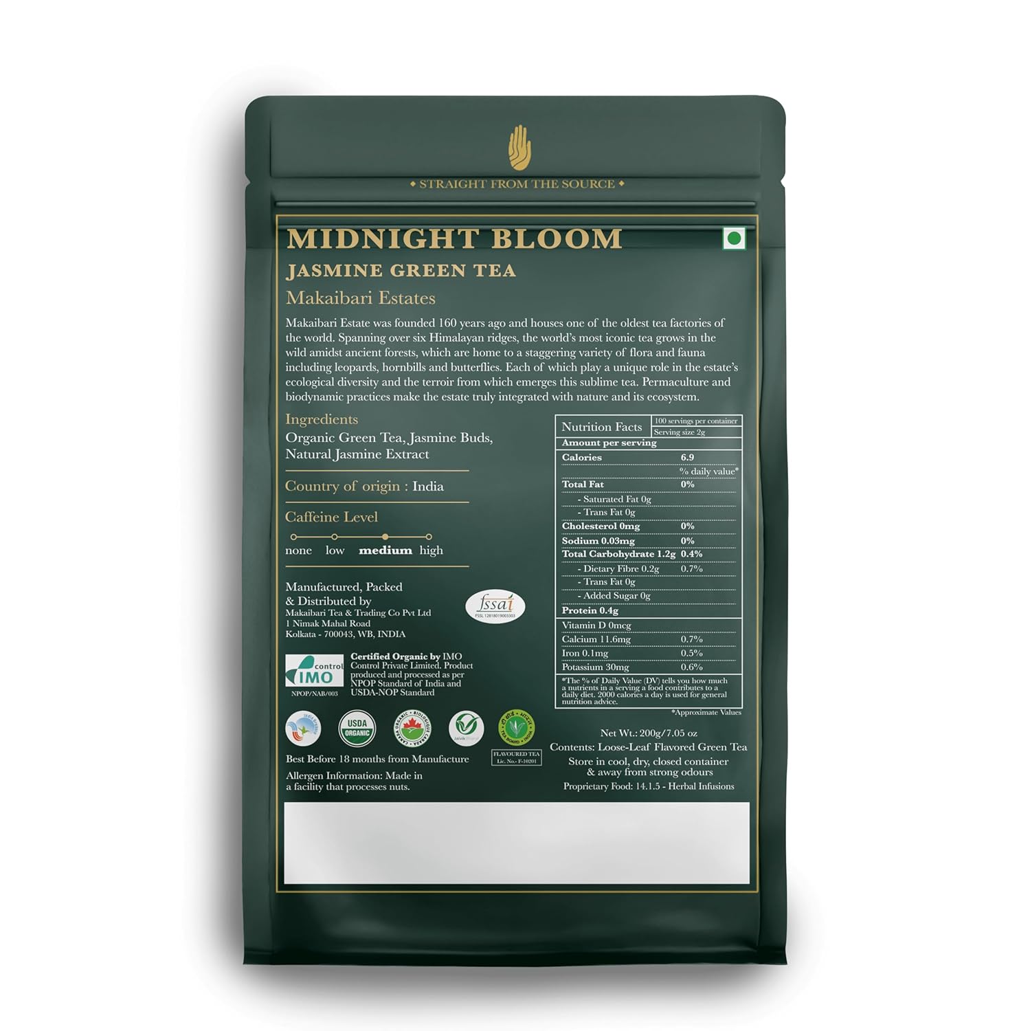 Luxmi Estates Midnight Bloom Jasmine Green Tea - 200gm, 7.05 Ounce, 100 Cups | USDA Certified Organic Tea - Low Caffeine Green Tea | Additives Free Darjeeling Green Tea Luxmi Estates Midnight Bloom Jasmine Green Tea - 200gm, 7.05 Ounce, 100 Cups | USDA Certified Organic Tea - Low Caffeine Green Tea | Additives Free Darjeeling Green Tea