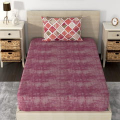 210 TC Fitted Bedsheet Single Bed Cotton With 1 Pillow Cover - 36 X 78 Inches, Beige & Mulberry | Wash Dark Colors Separately