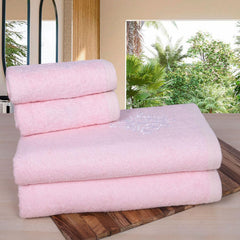 Rangoli 100% Bamboo 2 Bath & 2 Hand Towels 850 Gsm | Large Size Ultra Soft, Quick-Absorbent & Eco-Friendly Towels - Pink