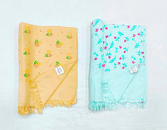 Bombay Dyeing Rimzim 100% Cotton Printed Soft & Slick Quick Drying Bath Towels 500 Gsm (Orange & Sky Blue) - 2 Pcs