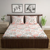 Queen Size Double Bedsheet With 2 Pillow Covers - 87 X 100 Inches, White & Peach | 144 Thread Count Pure Cotton Bedsheet - Light Weight, Soft, Skin Friendly | Perfect For Gifting