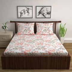 Queen Size Double Bedsheet With 2 Pillow Covers - 87 X 100 Inches, White & Peach | 144 Thread Count Pure Cotton Bedsheet - Light Weight, Soft, Skin Friendly | Perfect For Gifting