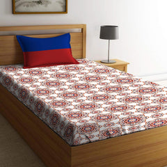 1 Single Size Bedsheet With 1 Pillow Cover (60 X 90 Inches) Red & Blue | Bedsheet Set - Urban Comfort Collection, Breathable & Superior Softness | 144 Thread Count