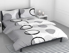 Perfect Cotton King Size Bedsheet With 2 Pillow Covers | 104 X 104 Inches, White & Dark Grey | Durability, Breathability, Softness, & Easy Maintenance