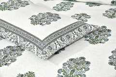 100% Cotton Jaipuri Bedsheet For King Size (90 X 103 Inches, Cream & Green) With 2 Pillow Covers | Perfect For Everyday Use, Guest Rooms, Or Gifting On Special Occasions