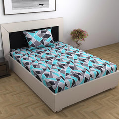 1 Single Bedsheet With 1 Pillow Cover - 57 X 87 Inches, Aqua & Grey | 144 Thread Count Lightweight, Soft, Skin Friendly - Everyday Use Cotton Bedsheet