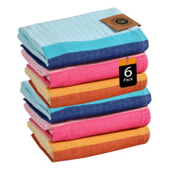 Suntails Cosmic Turkish Cotton Hand Towel 175 Gsm | Quick-Dry, Lightweight Towel With Striped Design & Fringe (Multi Colour)- Pack Of 6
