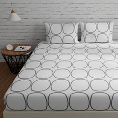 Cotton Double Bedsheet For Queen Size With 2 Pillow Covers - 88 X 96 Inches, White & Grey | Good For Guest Houses, & Daily Home Use
