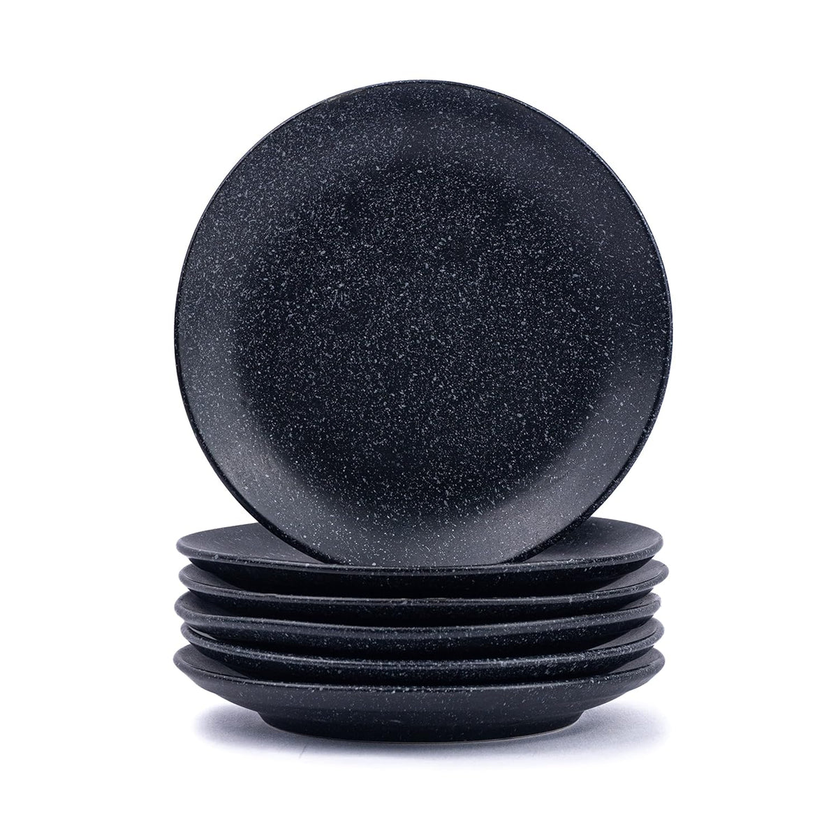 Ceramic Quarter Plates Set Of 6, Black Speckle | Premium Stoneware Snacks Plates Set - Dessert Plates | Small Plates With Matte Finish - Microwave Safe & Chip Resistant