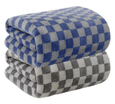 Maxoshine Microfiber Bath-Checkered Towels 350 Gsm | Bath Towel For Men & Women-Soft Coral Fleece Towel With Hook Quick Dry Super Absorbent | Pack Of 2 (Grey & Dark Blue)