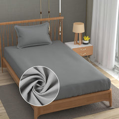 Solid Plain Single Size Bedsheet Set With 1 Pillow Covers | Size - 60 X 90 Inches, Grey | Ideal For All Seasons Due To Its Breathable Nature