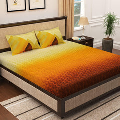 Bedsheet For King Size Bed With 2 Pillow Covers - 106 X 106 Inches, Mustard & Brown | Soft & Durable For Everyday Use - All Season Comfort