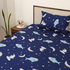 Kids Bed Sheet Collection Fun, Colorful & Comfortable Bedding For Boys & Girls - 108x108 Inches, Blue | Wrinkle-Free, Soft & Cozy – Moonlit Sharks Pattern