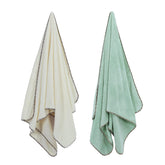 Spread Spain Microfiber Bath Towel 1200 Gsm | Extra Soft Plush & High Absorbent Bath Towel For Men & Women - Ivory & Olive (Pack Of 2)