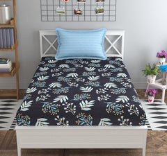 Printed Single Bedsheet With 1 Pillow Cover - 60 X 90 Inches, Black | Soft, Durable, Ideal For Bedroom Decoration | Suitable For Warmer Seasons