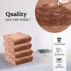 Housse Premium Microfiber Face Towel 600 Gsm | Korean Beauty Ultra Absorbent, Odour-Free, Quick Dry Face Towel (Pack Of 4) - Warm Beige