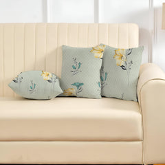 Microfiber Square Pillow Cushion For Sofa & Bed, Light Green - 12 X 12 Inch | Flower Deigns, Fluffy For Comfort & Back Support | Breathable, Premium Cotton Cushion Cover With Zip - Set Of 3