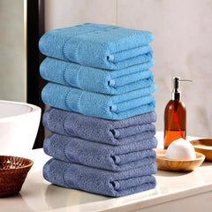 Kuber Industries Cotton Hand/Face Towels 1200 Gsm | Easily Washable Workout Gym Napkins For Men (Dark Blue & Sky Blue) - Pack Of 6