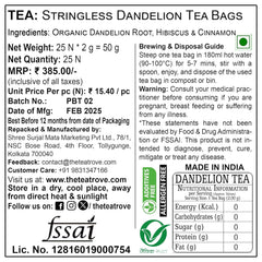 The Tea Trove Organic Dandelion Root Herbal Tea Bags In Resealable Pouch - 25 Unwrapped Tea Bags | Caffeine Free Digestive Tea, Detox Tea - Steep Hot Or Iced
