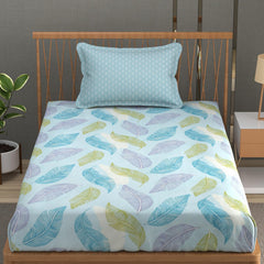 Soft Cotton Single Size Bedsheet With 1 Pillow Cover | 60 X 90 Inches, Aqua | Anti-Fade Printed Design | 200 Thread Count