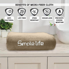 Housse Premium Soft Microfiber Embroidery Bath Towel 350 Gsm | Soft Absorbent Quick-Drying Sweat Towel (Simple Life - Brown)