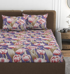 All Around Elastic Fitted Bedsheets King Size With 2 Pillow Covers | Double Size 72 X 78 X 10 Inches, Purple - Ideal For Hotel, House, Bedroom, Guest House