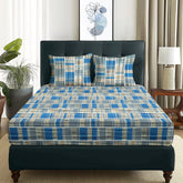 1 Piece Microfiber Bedsheet For Double Bed With 2 Pillow Covers - 88 X 98 Inches, Blue & Grey | Cotton Bedsheet, Breathable & Wrinkle Free