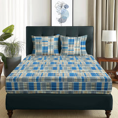 1 Piece Microfiber Bedsheet For Double Bed With 2 Pillow Covers - 88 X 98 Inches, Blue & Grey | Cotton Bedsheet, Breathable & Wrinkle Free