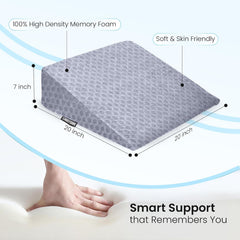 Wedge Pillow Memory Foam For Back Support, Grey Jacquard, Wedge Medium Size - 20 X 20 X 7 Inch | Wedge Cushion Pillow, Acid Reflux, Snoring, Gerd, Leg Elevation, Pregnancy, Washable Cover