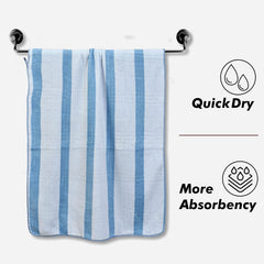 Urbanleaf Microfiber Large Bath Towel 350 Gsm | Quick Dry Super Absorbent Bath Towel For Men & Women (Light Blue - Stripe)