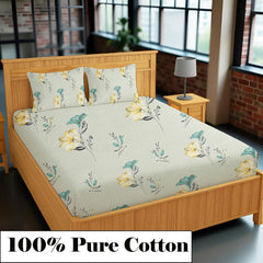 Luxurious Queen Size Bedsheet For Double Bed With 2 Pillow Cover - 90 X 90 Inches, Yellow & Green | Perfect For Daily Use, Guest Rooms | Gift For Housewarmings, Weddings